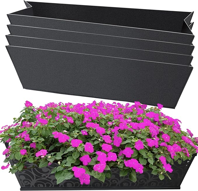 4PCS 24Inch Rectangle Window Box Liner Felt Planter Basket Liner Insert Black Plant Container Liners Non Woven Fabric Liner for Garden Fence Wall Railing Hanging Flower Pot - Avoid Bird Nesting