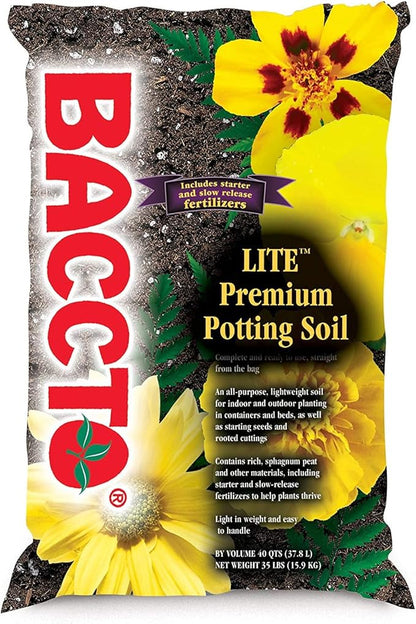 Michigan Peat 1440 Baccto Lite Premium Potting Soil for Gardening, Seed Starting, Propagation, and More, 40 Quart Bag (3 Pack)