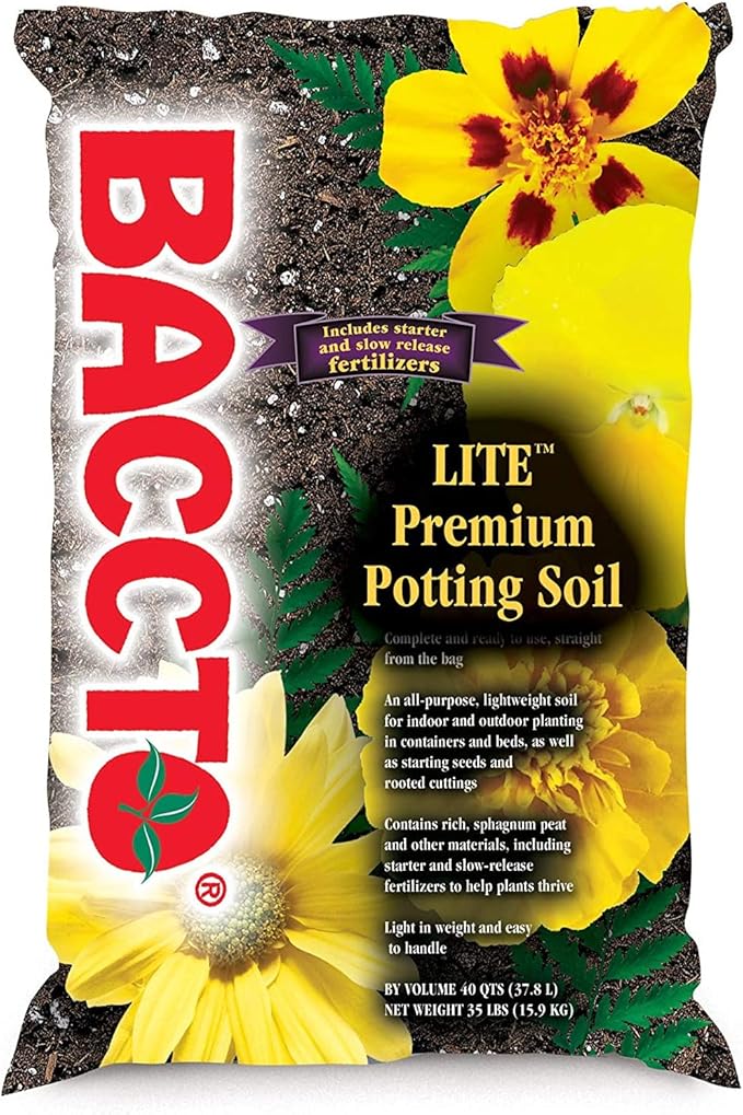 Michigan Peat 1440 Baccto Lite Premium Potting Soil for Indoor Outdoor Gardening, Seed Starting, Propagation, and More, 40 Quart Bag (8 Pack)