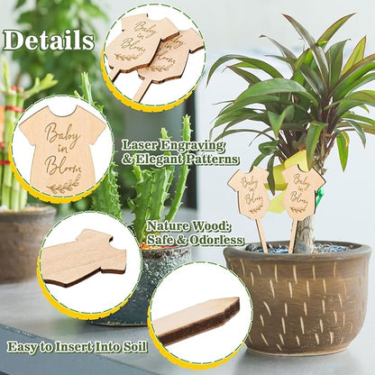 30Pcs Baby in Bloom Plant Labels Baby Shower Wooden Plant Stakes Gift Succulent Garden Marker Plant Sign for Seed Potted Supplies