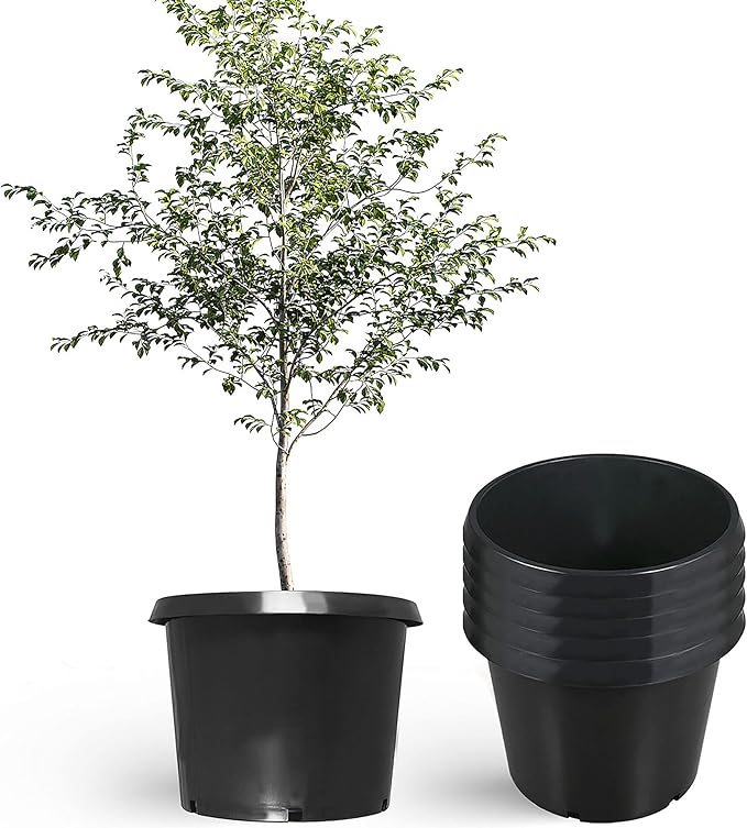 5 Pack Planter Nursery Pots 25 Gallon Pot for Plants, Plastic Planter Pots, Round Black Grower Pot with Drainage Hole for Nursery Garden