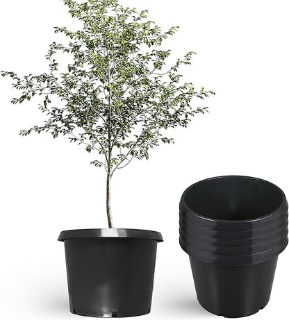 5 Pack Planter Nursery Pots 25 Gallon Pot for Plants, Plastic Planter Pots, Round Black Grower Pot with Drainage Hole for Nursery Garden