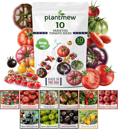 10 Heirloom Tomato Seed Varieties Packet - Non-GMO, Open Pollinated Seeds for Planting Home Garden - Beefsteak, Roma, San Marzano, Cherokee Purple, Cherry Tomato & More