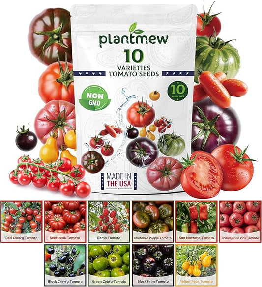 10 Heirloom Tomato Seed Varieties Packet - Non-GMO, Open Pollinated Seeds for Planting Home Garden - Beefsteak, Roma, San Marzano, Cherokee Purple, Cherry Tomato & More