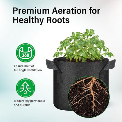 YSSOA 10-Pack 1 Gallon Grow Bags, Aeration Nonwoven Fabric Plant Pots with Handles, Heavy Duty Gardening Planter for Potato, Tomato, Vegetable and Fruits, Black 2024 Version