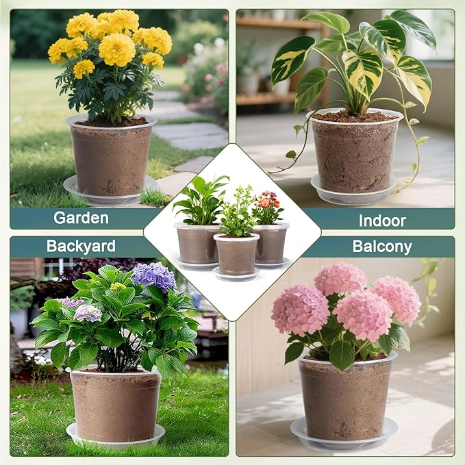 5 Packs 10 Inch Large Clear Nursery Pots with Drainage Hole and Saucers, Plastic Plant Pots for Seedlings, Flowers, Indoor Outdoor Garden
