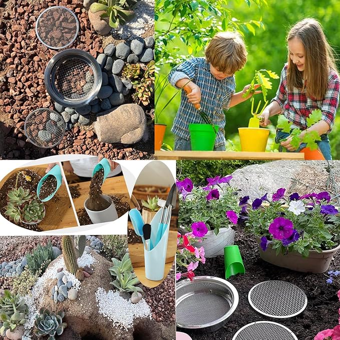 Soil Sifter for Gardening Stainless Steel With1/8in, 1/4in, 3/8in Sieve Mesh,Rock Sifter Garden Sieve for Rocks,Dirt Sifter for 3 Gallon Bucket Strainer Filter Compost Bonsai Pellet