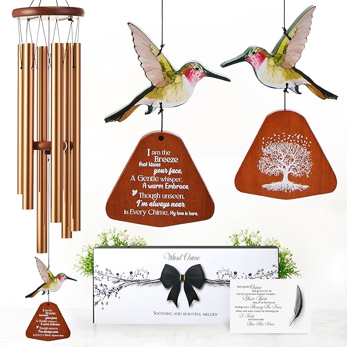 32 Inch Hummingbird Memorial Wind Chimes Outdoor, Sympathy Gifts for Loss of Loved One, Memorial Gifts for Loss of Mom, Sympathy Wind Chimes for Mother, Father, Brother, Sister