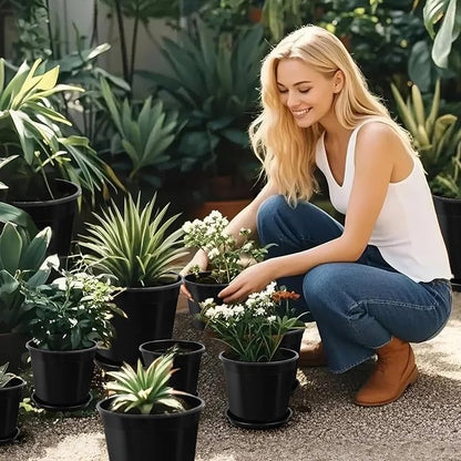5 Gallon Plastic Pots with Drip Trays, Sturdy Gallon Plant Pots with Drainage Holes, Large Gallon Pots for Flowers, Ideal for Indoor and Outdoor Use (5Gallon-5PACK)