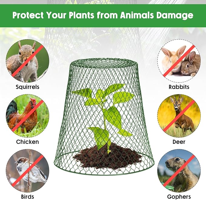 Geosar 30 Pcs 9 inch Chicken Wire Cloche Plant Protector Cover Metal Garden Cloche Dome for Plants Chicken Wire Protection Basket with Garden Stakes for Avoiding Rabbit Bird Small Animals Eat (Green)