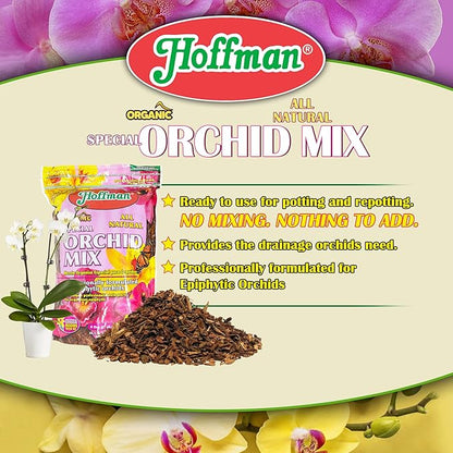 Hoffman Organic All-Natural Pre-Mixed Special Orchid Potting Mix for Better Blooms in Epiphytic Orchids, 4qt Bag, 2 Pack