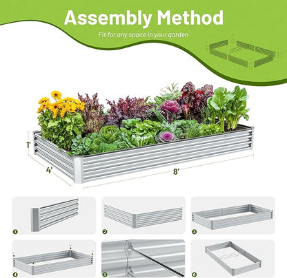 2PCS 8x4x1FT Galvanized Raised Garden Bed Kit, Galvanized Planter Raised Garden Boxes Outdoor, Large Metal Raised Garden Beds for Vegetables-Silver