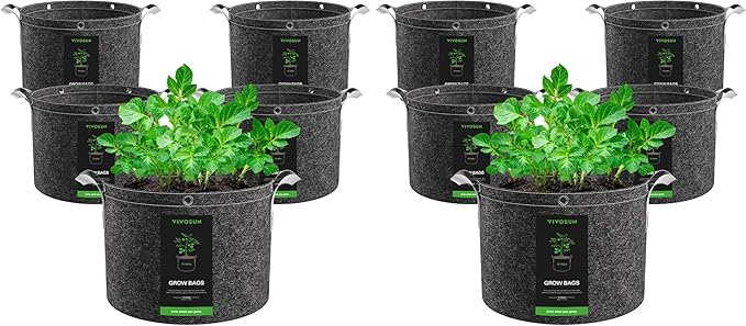 VIVOSUN 10-Pack 15 Gallon Grow Bags, 500G Thick Nonwoven Fabric Pots with Strap Handles, Multi-Purpose Rings, for Low Stress Plant Training Fruits, Vegetables, and Flowers