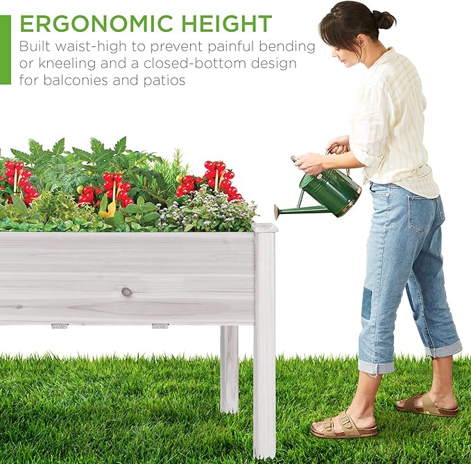 Best Choice Products 48x24x30in Raised Garden Bed, Elevated Wood Planter Box Stand for Backyard, Patio, Balcony w/Bed Liner, 200lb Capacity - White