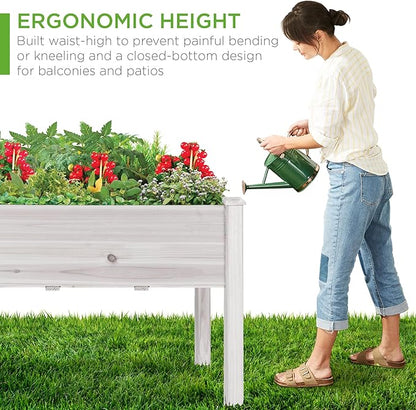 Best Choice Products 48x24x30in Raised Garden Bed, Elevated Wood Planter Box Stand for Backyard, Patio, Balcony w/Bed Liner, 200lb Capacity - White