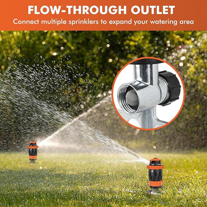 RESTMO Gear Drive Sprinkler with Metal Spike Base, 5-Pattern Heavy Duty Gardening Watering System, Multi-Adjustable Lawn Sprinkle for Garden Plant, Flower Bed and Large Yard Area Watering, Orange