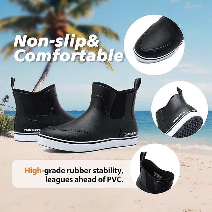 Men's Deck Boots for Fishing Waterproof ankle Rain Boots Non-Slip Neoprene Rubber water shoes for Boating Gardening Sailing Daily