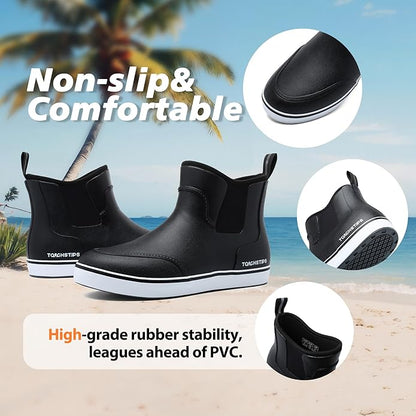 Men's Deck Boots for Fishing Waterproof ankle Rain Boots Non-Slip Neoprene Rubber water shoes for Boating Gardening Sailing Daily