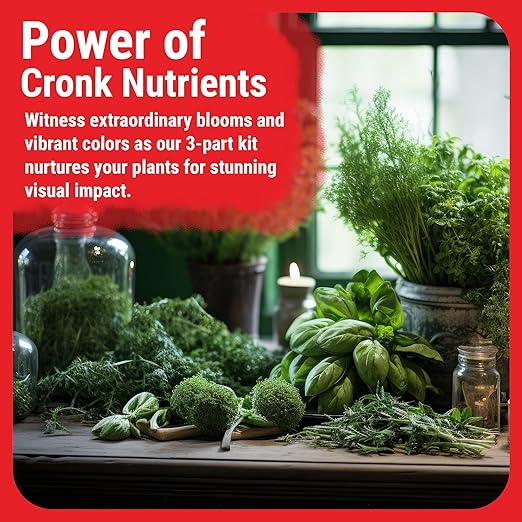 Cronk Nutrients 3-Part Kit - Complete Vegetative & Bloom Plant Food for Indoor & Outdoor Hydroponics, Soil, and Soilless Gardens - Supports Healthy Growth & Abundant Yields, 1L