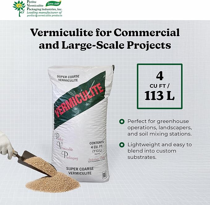 Super Coarse Vermiculite, Natural and Odorless Mix - Professional Use for Gardening, Packaging, and Industrial, 4 Cubic Feet