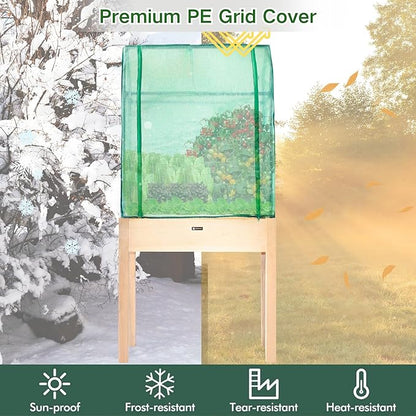 Raised Garden Bed with Greenhouse Cover,Elevated Wood Planter Box with Legs & Non-Woven Liner,34" L x18 W x 66" H Indoor Outdoor Gardening Bed for Vegetables, Herbs, Flowers