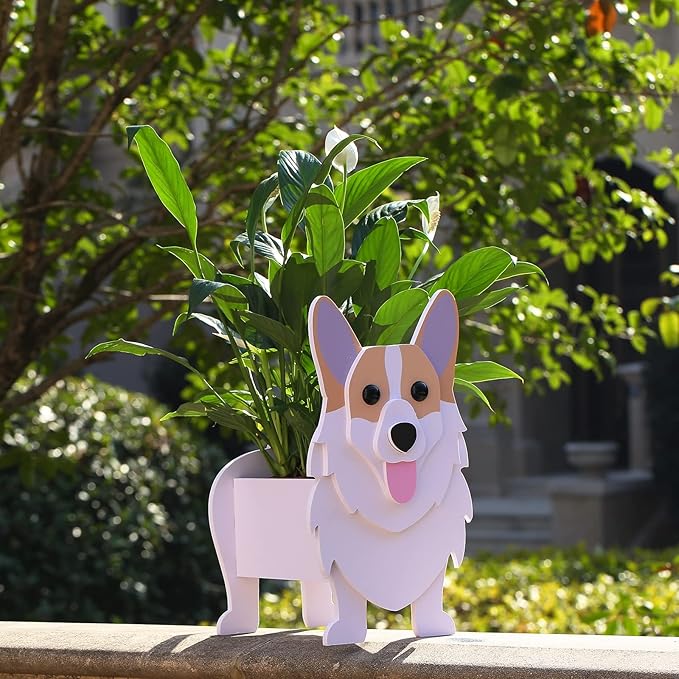 Corgi Dog Planter, Cute Animal Flower Pot for Outdoor & Indoor Garden Decor, Small Corgi Holder