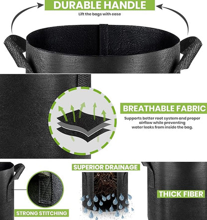 Gardenera Fabric Grow Bags - 50-Pack 3 Gallon Planters with Handles, Ideal for Growing Small Trees and Bushes