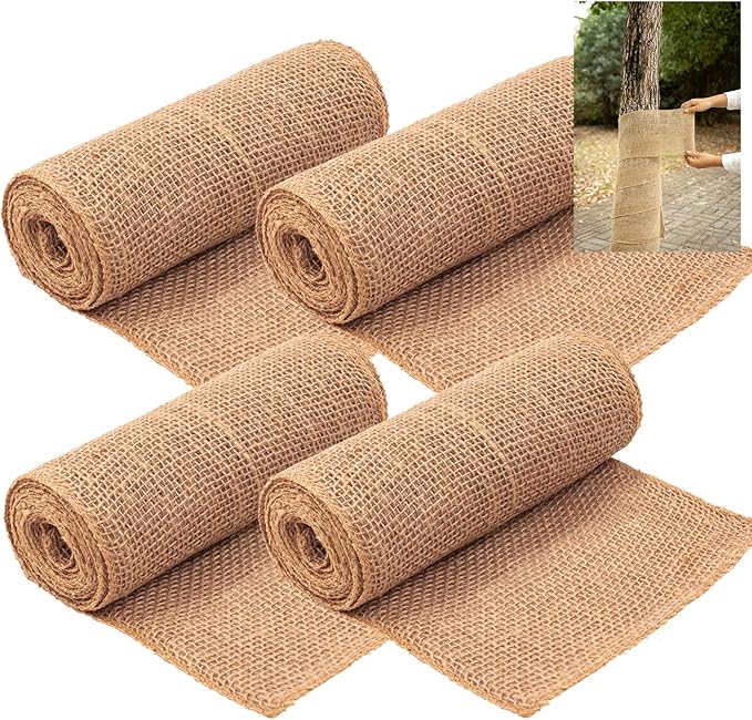 4 Rolls Natural Jute Burlap Tree Wraps, 7.8"×9.8' Winter Tree Protector Wraps Garden Trees Trunk Guard Plant Wrap Shrub Plants Bandage Wrap for Keep Plant Warm