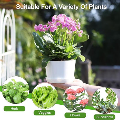 4.7 Inch Plastic Plant Pots, Round Classic Planters with Drainage Holes and Saucers for Indoor Outdoor Plants, Perfect for African Violet, Snake Plant, Succulents (White 8 Pack)