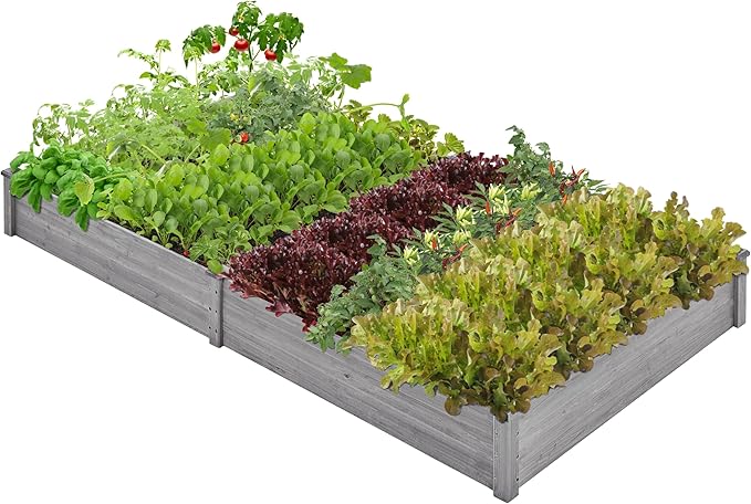 Topeakmart 92.5 x 47.5 x 10in Horticulture Raised Garden Bed 8×4ft Wooden Planting Box in Garden Backyard/Outdoor Use, Gray