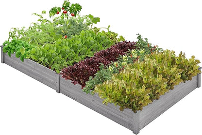Topeakmart 92.5 x 47.5 x 10in Horticulture Raised Garden Bed 8×4ft Wooden Planting Box in Garden Backyard/Outdoor Use, Gray