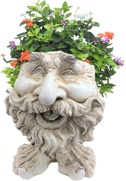 homestyles 13 in. Antique White Ole Salty The Muggly Statue Face Planter Holds 5 in. Pot
