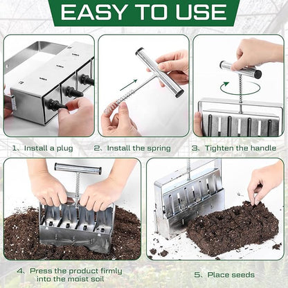 2 Set Soil Blocker, 2 Inch 4 Cell Upgraded Soil Blocking Tool for Seed Starting, Handheld Soil Block Maker with 3 Sizes Seed Pins for Garden Soil Potting Transplanting Germination