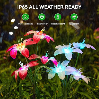 WdtPro 2025 Upgraded Solar Lights Outdoor 6 Pack, Solar Garden Lights with 24 Blooming Lily RGB Light, 7 Color Changing Waterproof Solar Flower Lights for Outside Yard, Patio Decor Gifts