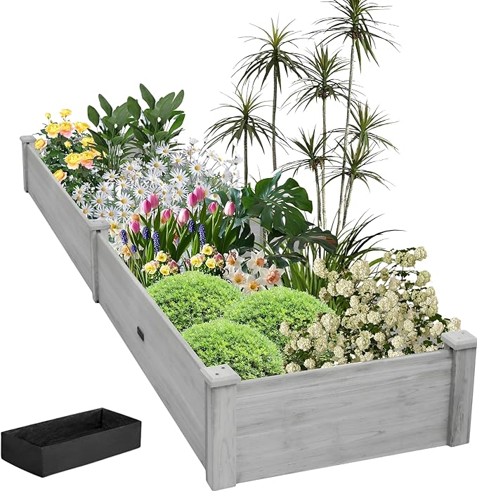 8x2ft Outdoor Wooden Raised Garden Bed,Elevated Planting Planter Box for Vegetables/Garden/Lawn/Patio,Gray, 96 x 24 x 9in