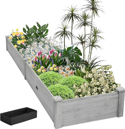 8x2ft Outdoor Wooden Raised Garden Bed,Elevated Planting Planter Box for Vegetables/Garden/Lawn/Patio,Gray, 96 x 24 x 9in