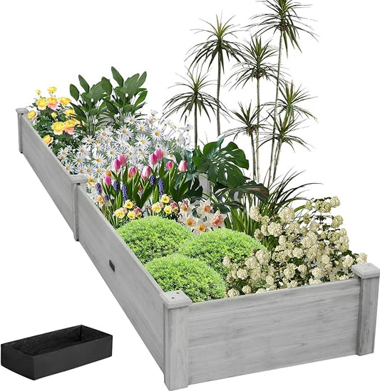 8x2ft Outdoor Wooden Raised Garden Bed,Elevated Planting Planter Box for Vegetables/Garden/Lawn/Patio,Gray, 96 x 24 x 9in