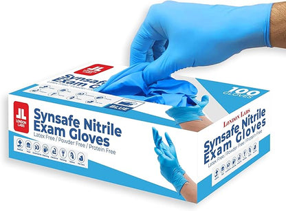 Synsafe 4 Mil - Blue Nitrile Exam Gloves –Disposable Latex Free & Powder Free – Extra Strong, Rubber Gloves