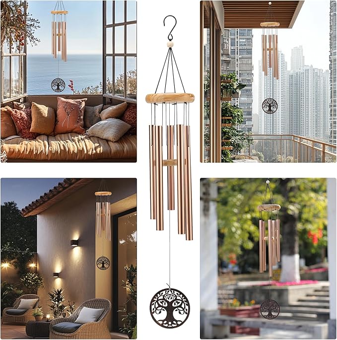 Deep Tone Wind Chimes for Outdoor - Handcrafted Copper Pipe Wind Chime with Tree of Life Pendant, Melodic Garden & Patio Decor (Ideal Gift for Mother, Grandmother, Housewarming) (Style 2)