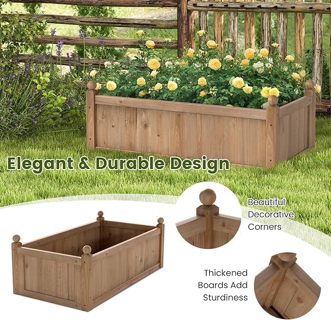 Giantex Wood Raised Garden Bed, 46"x24"x16" Rectangular Planter Box w/Drainage Holes for Growing Vegetables, Flowers, Herbs, Fruits, Easy Assembly, Outdoor Planting Bed for Backyard, Garden, Lawn