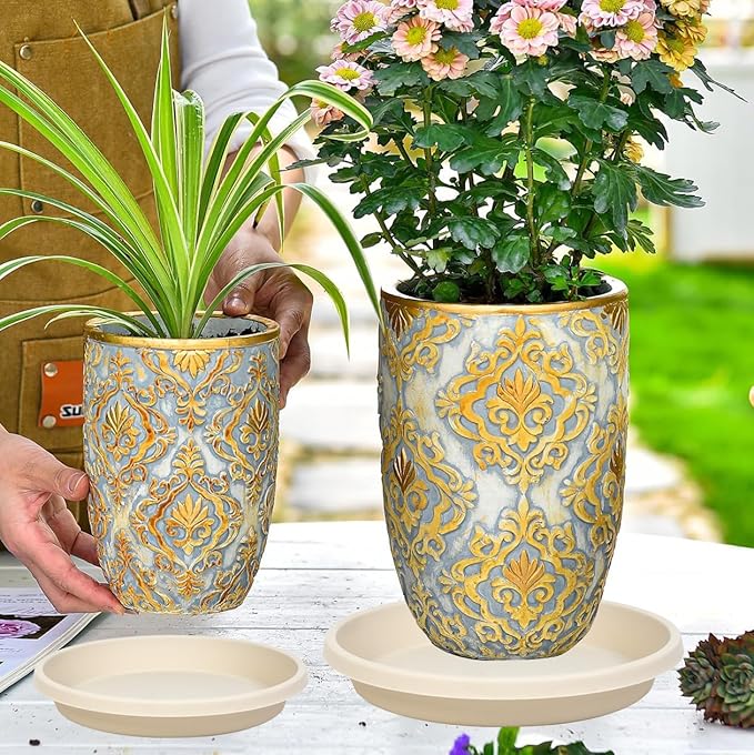 Plant Saucer 12 Inch Round 5 Pack Heavy Duty Plant Saucers Plastic Reusable Drip Trays for Flower Pots