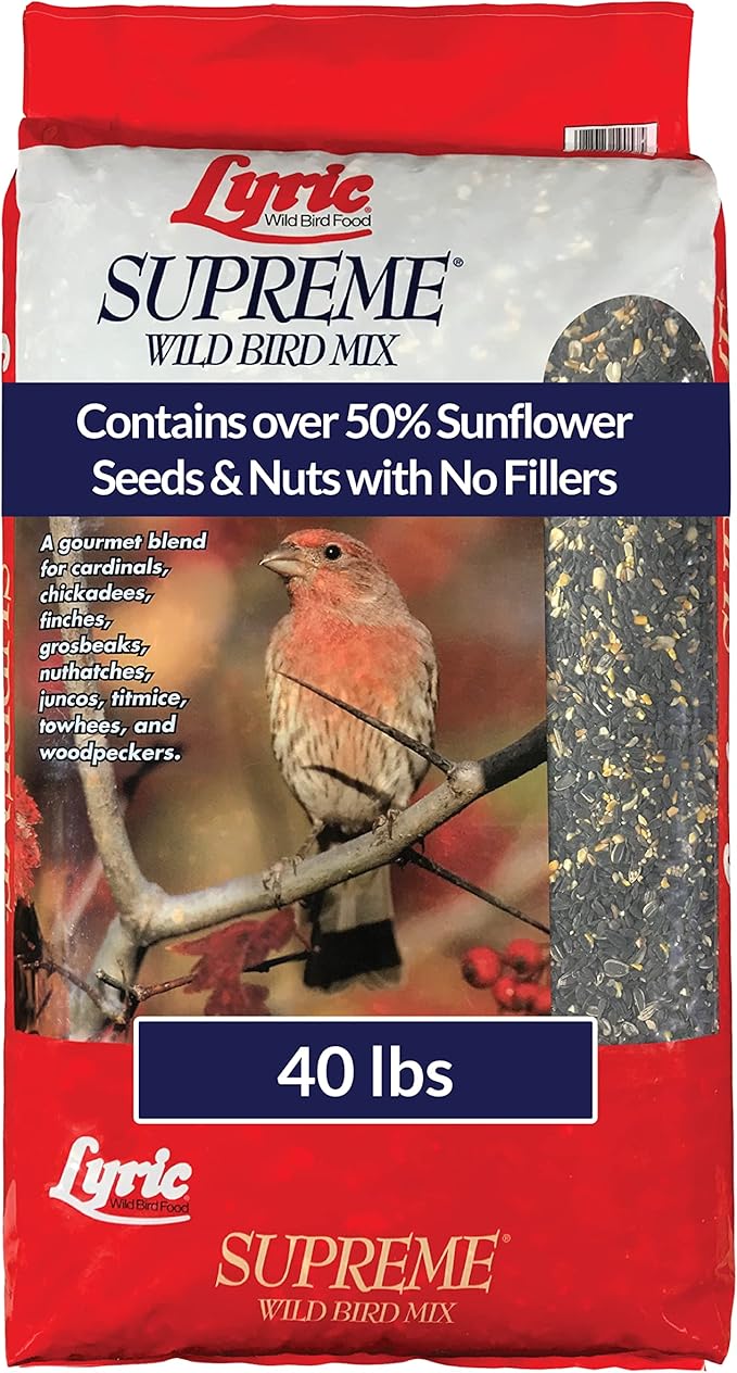 Lyric Supreme Wild Bird Seed for Outside Feeders - Wild Bird Food Mix with Nuts & Sunflower Seeds, Attracts Many Beautiful Songbirds, 40 lb Bag