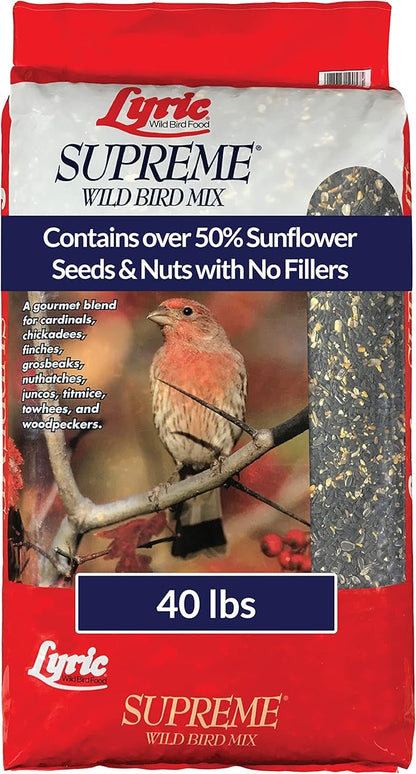 Lyric Supreme Wild Bird Seed for Outside Feeders - Wild Bird Food Mix with Nuts & Sunflower Seeds, Attracts Many Beautiful Songbirds, 40 lb Bag