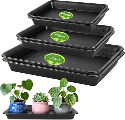 6PCS Plant Saucers for Indoors - 6 8 10 Inch Plastic Plant Trays for Pots Rectangle Plant Plates to Catch Water