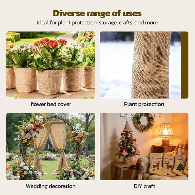 40 Inch x 80 Feet Garden Burlap Fabric - Heavy Duty Burlap Roll, High Density Jute Fabric Natural Burlap for Plant Protection, Weed Barrier, Wedding Decor and DIY Crafts