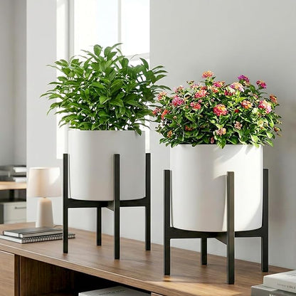 FaithLand Mid Century Plant Stand Indoor Outdoor (EXCLUDING 8" Plant Pot), Metal Planter Stand, Potted Plant Holder, Black, Hold Up to 8 Inch Planter - Upgraded Design