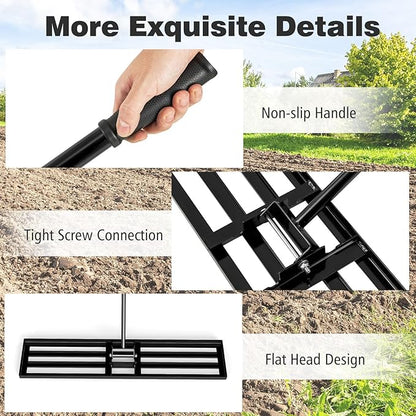 46" x 10" Lawn Leveling Rake, Heavy Duty Landscape Rake with 67" Handle, Non-Slip Grip & Flat Head, Space-Saving Lawn Level Tool for Garden, Backyard, Golf Course & Sports Field(Black)