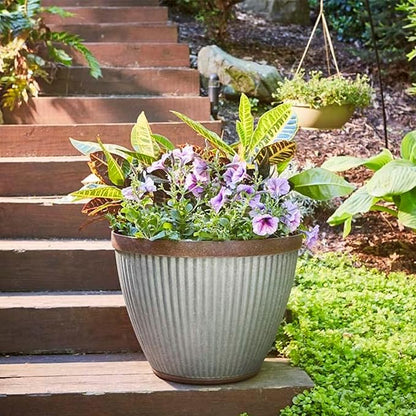Southern Patio 15" Westlake Indoor/Outdoor Pleated Planter with Drainage Hole, Plug & Galvanized Finish, 19.56 qt. Capacity