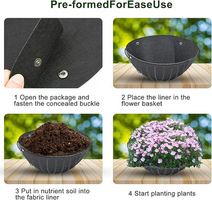 2PCS 16 Inch Round Hanging Basket Liners - Non-Woven Felt Replacement Inserts for Hanging Baskets - Black - Outdoor Plants - Avoid Bird Nesting