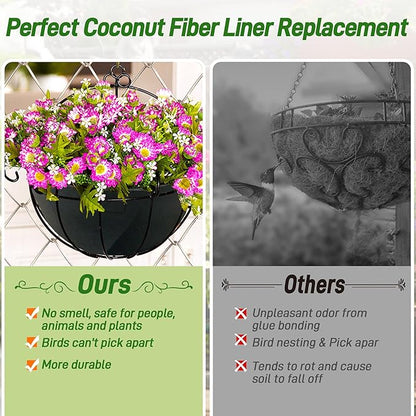 4 Pack 14 Inch Fabric Planter Basket Liner- Felt Flower Pot Liners Replacement Coco Fiber Liner for Hanging Basket Flowers Round Hanging Basket Liners Prevent Birds from Nesting